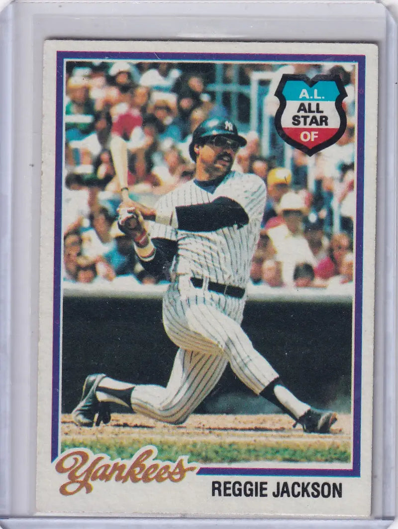 1982 Topps Reggie Jackson All-Star baseball card displayed in 1978 Topps Baseball York Yankees product
