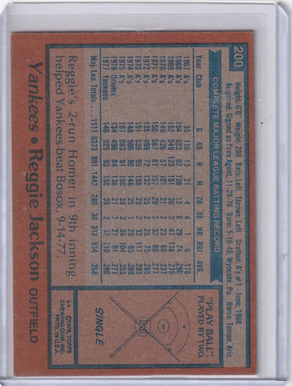 Vintage Topps Baseball card featuring Reggie Jackson of the New York Yankees