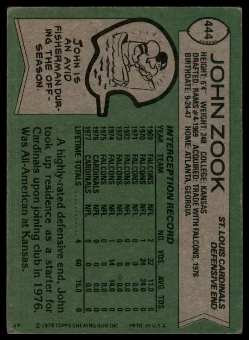 1978 Topps John Zook #444 Arizona Cardinals Football Card NFL Sports