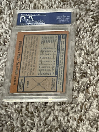 PSA-graded 1978 Topps Mike Schmidt Baseball Card in protective case for trading cards