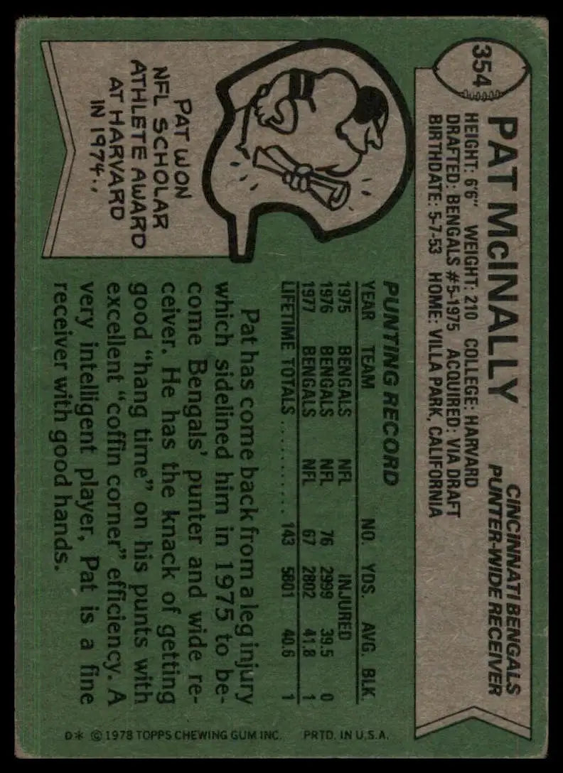 1978 Topps Pat McInally #354 Cincinnati Bengals Football Card NFL Sports - Football Card Single