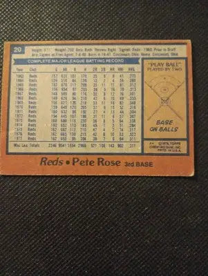 1978 Topps - Pete Rose #20. Cincinnati Reds. VG+ - EX - Baseball Card Single