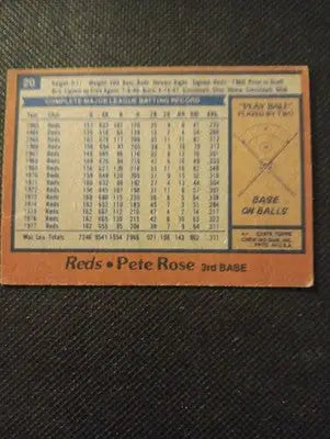 1978 Topps - Pete Rose #20. Cincinnati Reds. VG+ - EX - Baseball Card Single