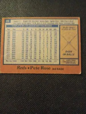 1978 Topps - Pete Rose #20. Cincinnati Reds. VG+ - EX - Baseball Card Single