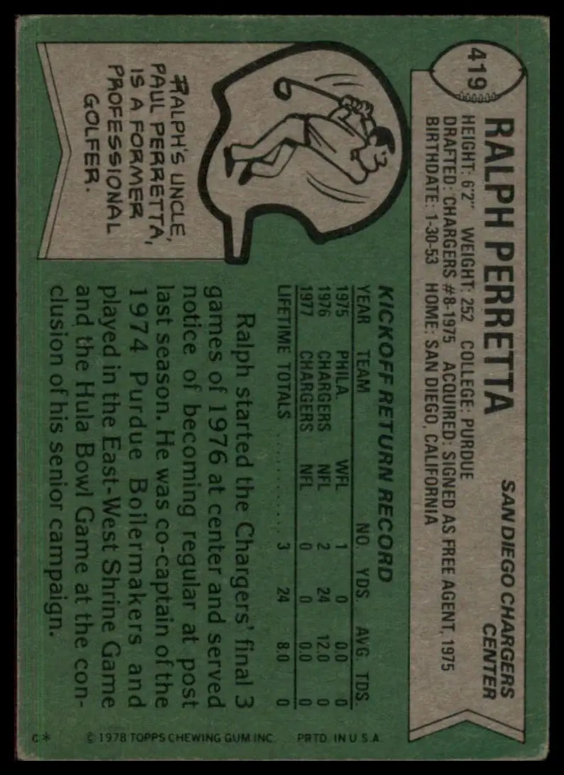 1978 Topps Ralph Perretta #419 San Diego Chargers Football Card NFL Sports - Football Card Single