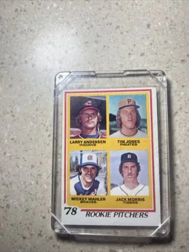Vintage trading card of 1978 Topps Rookie Pitchers Jack Morris, Larry Andersen, Tim Jones