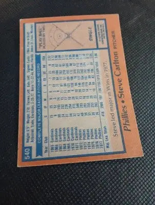1978 Topps - Steve Carlton #540. Phillies. EX - Baseball Card Single
