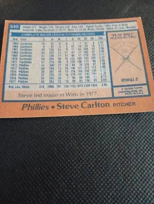 1978 Topps - Steve Carlton #540. Phillies. EX - Baseball Card Single