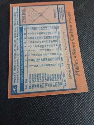 1978 Topps - Steve Carlton #540. Phillies. EX - Baseball Card Single