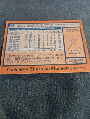 1978 Topps - Thurman Munson #60. NY Yankees. VG+ - Baseball Card Single