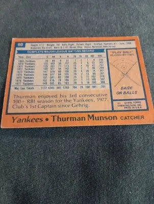 1978 Topps - Thurman Munson #60. NY Yankees. VG+ - Baseball Card Single