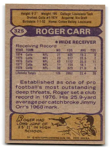 Original gloss Roger Carr football card from 1979 Topps #325 with excellent Colts ID 66276