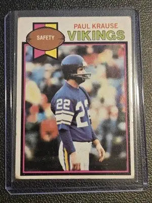 Paul Krause Vikings football card featuring Krause cream colored back and vintage design