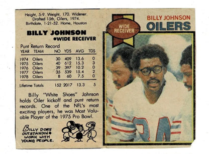 Vintage Billy Johnson Oilers football card from 1979 Topps Houston Chronicle newspaper