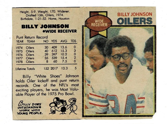 Vintage Billy Johnson Oilers football card from 1979 Topps Houston Chronicle newspaper