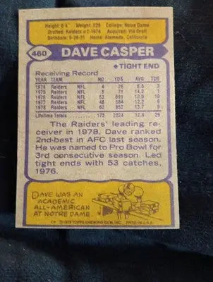 1979 Topps - Dave Casper #460. Oakland Raiders. EX-NRMT - Football Card Single