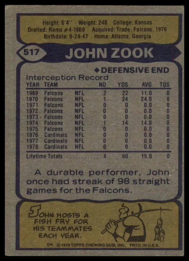 1979 Topps John Zook #517 St Louis Cardinals Football Card NFL Sports
