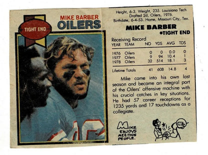 Vintage 1979 Topps Mike Barber Houston Chronicle Oilers football trading card