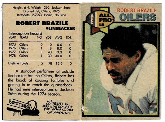 Vintage Robert Brazile Houston Chronicle football card from 1979 Topps Oilers collection