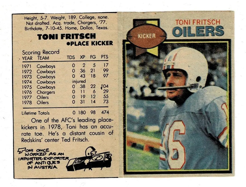 Vintage 1979 Topps Toni Fritsch Houston Chronicle Oilers football trading card