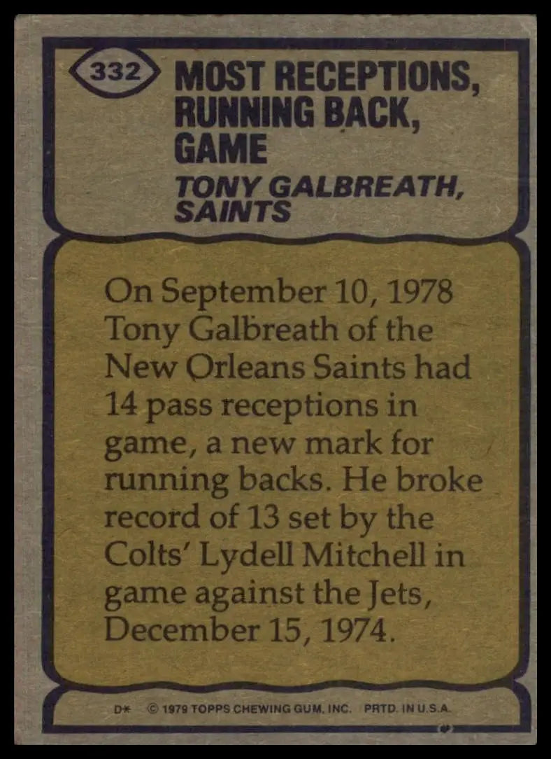 1979 Topps Tony Galbreath #332 New Orleans Saints Football Card NFL Sports - Football Card Single