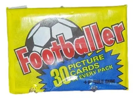 Topps Footballer wax pack with soccer ball logo and football trading cards