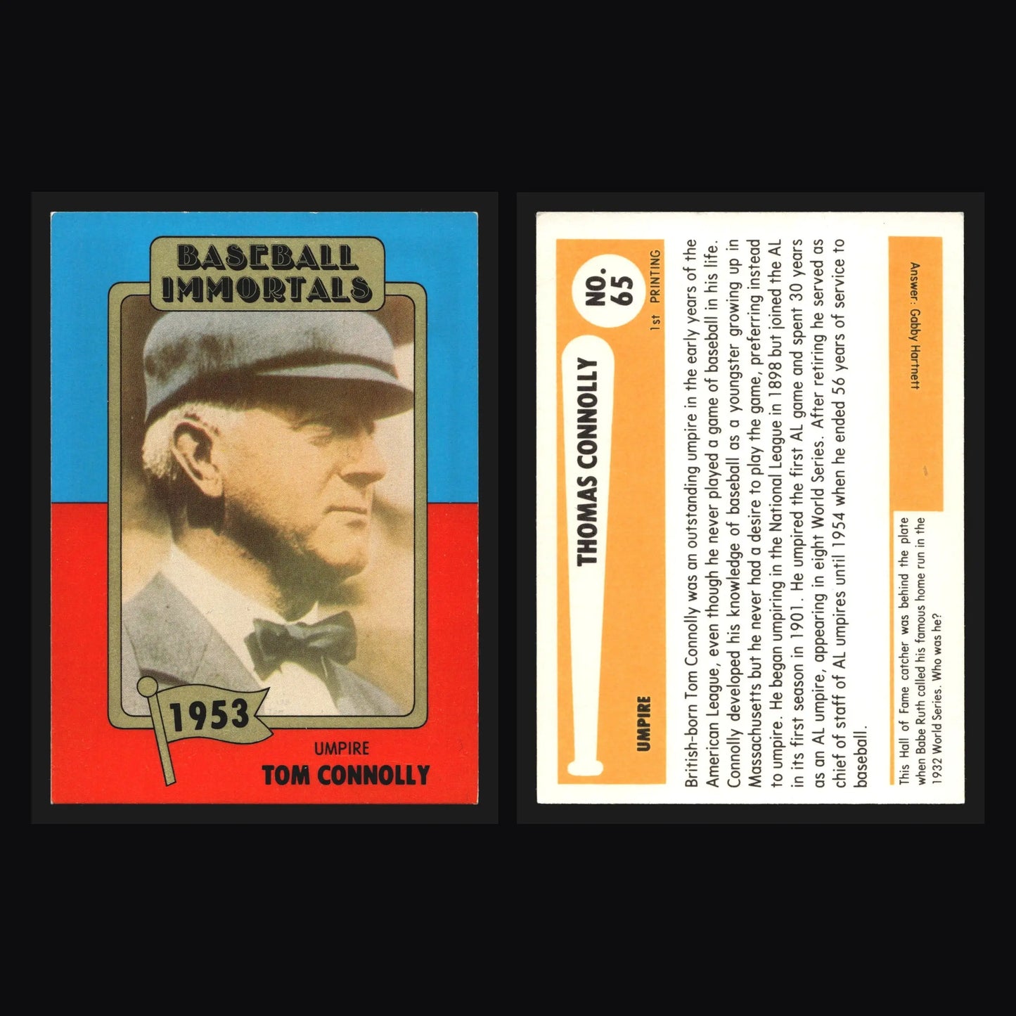 1980 Baseball Immortals #65 Tom Connolly 1st Printing HOF Umpire EX - Baseball Card Single