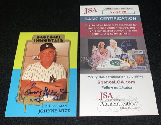 1980 Johnny Mize Signed Baseball Immortals Auto Card #176 New York Yankees JSA - Baseball Card Single