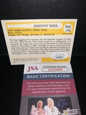 1980 Johnny Mize Signed Baseball Immortals Auto Card #176 New York Yankees JSA - Baseball Card Single