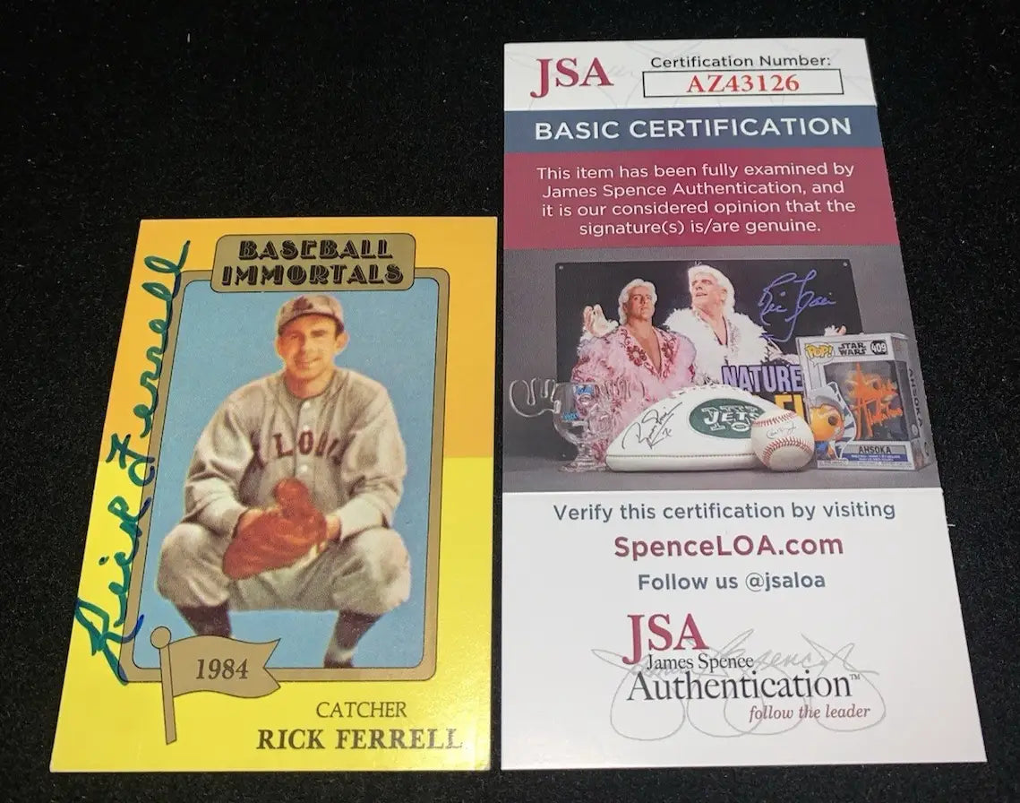 1980 Rick Ferrell Signed Baseball Immortals Auto Card #189 Boston Red Sox JSA - Baseball Card Single