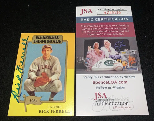 1980 Rick Ferrell Signed Baseball Immortals Auto Card #189 Boston Red Sox JSA - Baseball Card Single