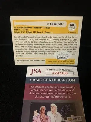 1980 Stan Musial Signed Baseball Immortals Auto Card #114 STL Cardinals JSA HOF - Baseball Card Single