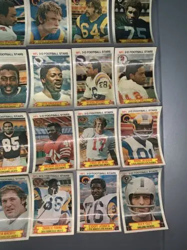 Vintage NFL 3-D football cards from a partial card set featuring NFL football stars