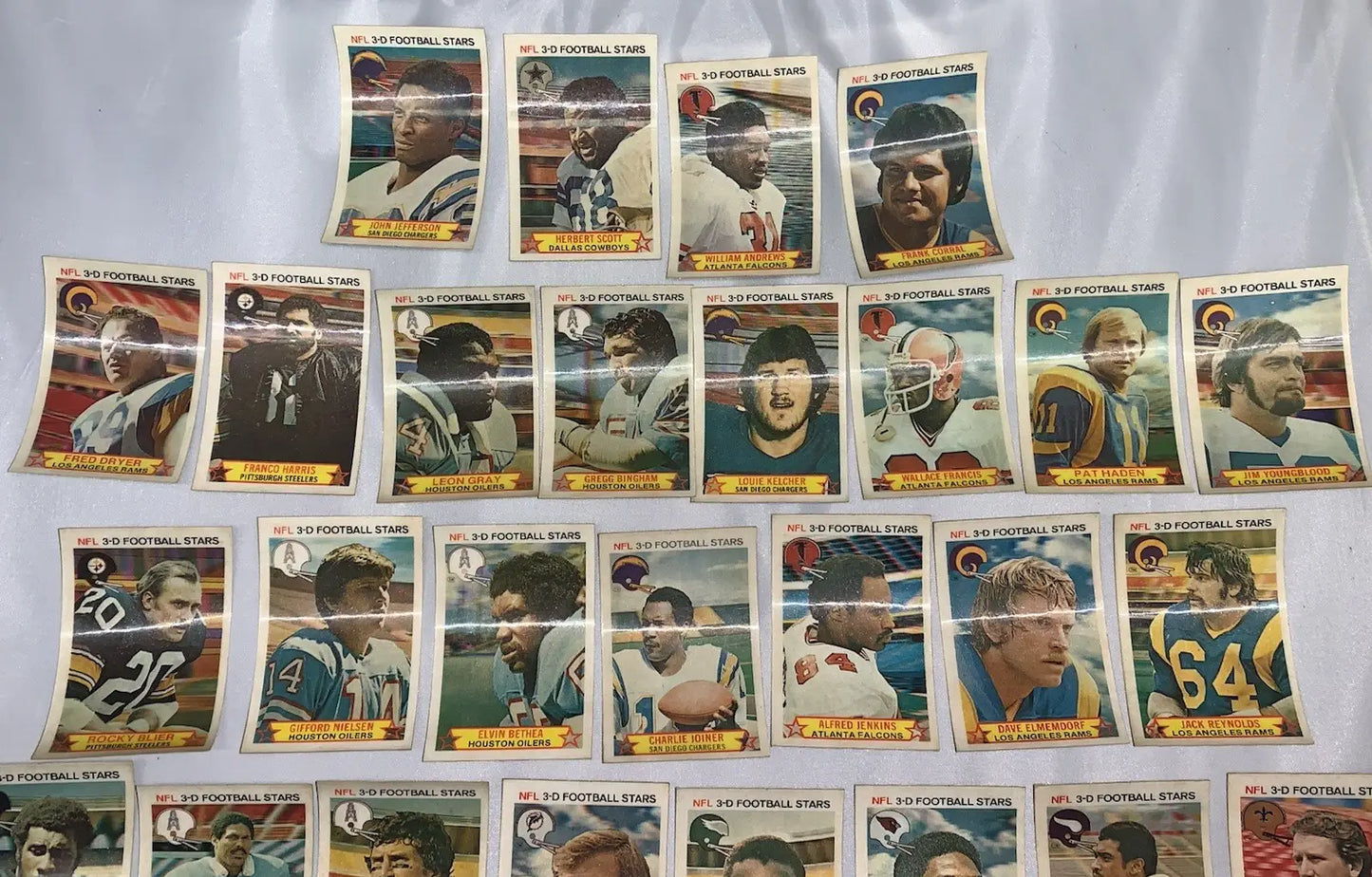 Vintage NFL football stars trading cards from incomplete 1980 Stop N Go 3-D NFL set