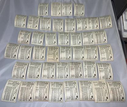 Nfl football stars partial card set featuring rectangular paper cards with text and diagrams