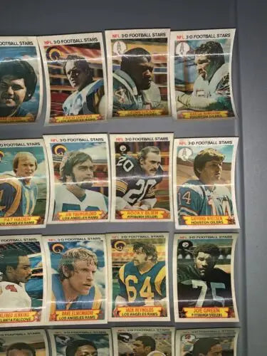 Vintage NFL Football Stars partial card set showcasing 1980 Stop N Go 3-D cards