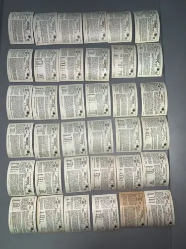 Multiple nutrition labels on the 1980 Stop N Go NFL Football Stars partial card set