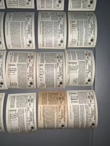 Rows of nutrition labels on the 1980 Stop N Go NFL Football Stars partial card set