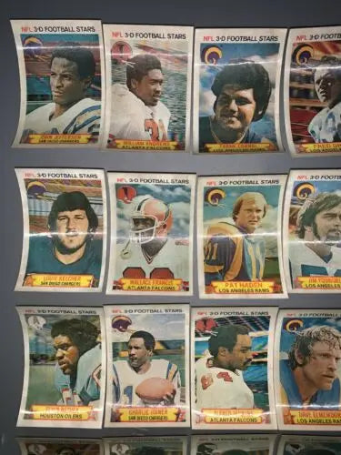 Vintage NFL 3-D football cards from a partial card set featuring NFL Football Stars