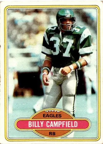 Football trading card featuring Billy Campfield from 1980 Topps #13 with original gloss