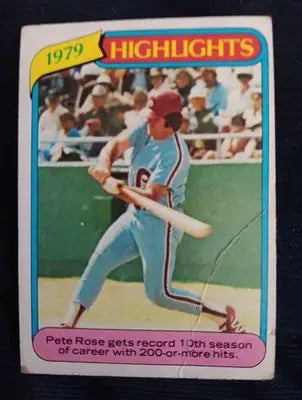 1980 Topps - 1979 Highlights Pete Rose #4. Phillies. Creased. VG-VG+ - Baseball Card Single
