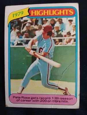 1980 Topps - 1979 Highlights Pete Rose #4. Phillies. Creased. VG-VG+ - Baseball Card Single