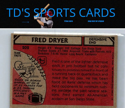Fred Dryer 1980 Topps #202 trading card showcasing NFL football star Fred Dryer