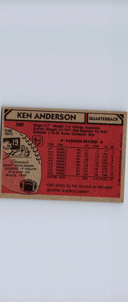Ken Anderson trading card from the 1980 Topps #388 baseball cards collection
