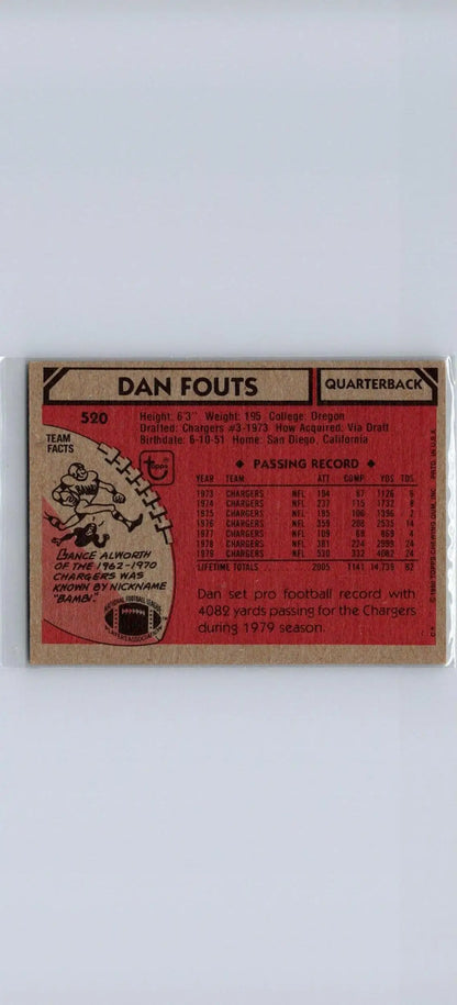 Vintage Dan Fouts football card from 1980 Topps #520 trading cards collection