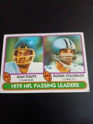 1980 Topps - ’79 Passing Leaders Roger Staubach Dan Fouts #331. EX - Football Card Single