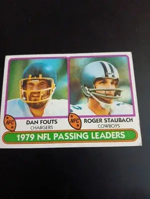 1980 Topps - ’79 Passing Leaders Roger Staubach Dan Fouts #331. EX - Football Card Single