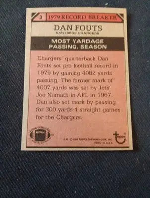 1980 Topps - ’79 Record Breaker Dan Fouts #3. Chargers. NRMT+ - Football Card Single