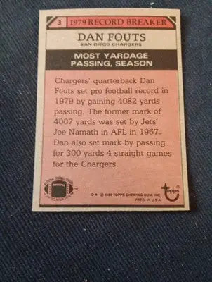 1980 Topps - ’79 Record Breaker Dan Fouts #3. Chargers. NRMT+ - Football Card Single
