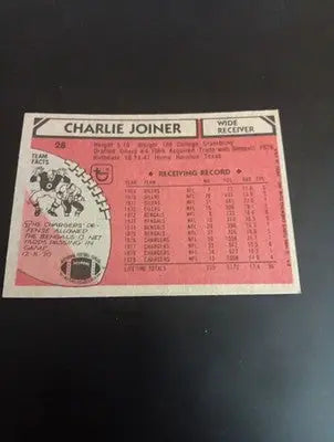 1980 Topps - Charlie Joiner #28. SD Chargers. EX - EX+ - Football Card Single